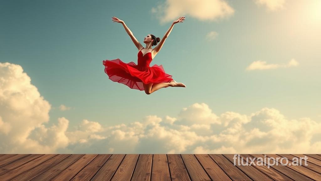 a woman in a red dress is flying through the air on a wooden platform in, dancing gracefully, dancing elegantly over you, ballerina, elegant floating pose, she is dancing. realistic, as though she is dancing, she is dancing, stunning cgsociety, ballet, girl graceful, ballet dancer, dramatic floating pose, dance, 🌺 cgsociety, prima ballerina, she is floating in the air, ballet style pose, by Elizabeth Polunin, dancer, rending on cgsociety