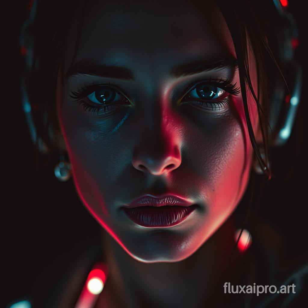 a closeup BLKLGHT portrait photo of a cyberpunk