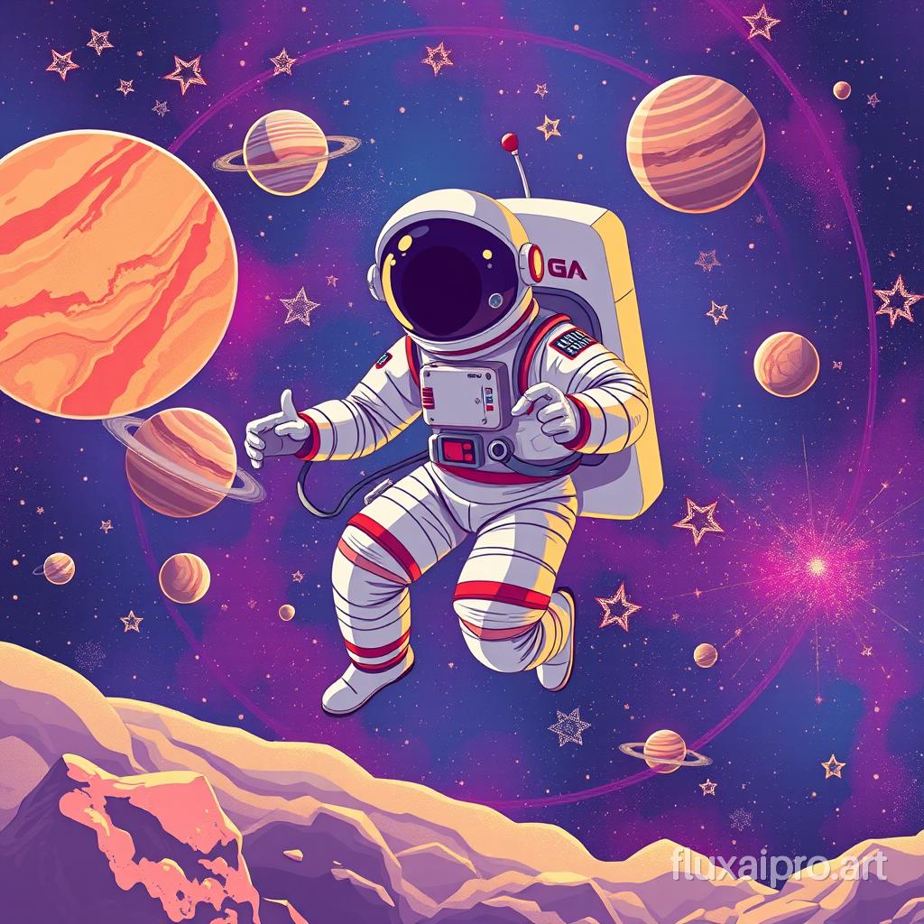 cosmonaut in space around planet and stars