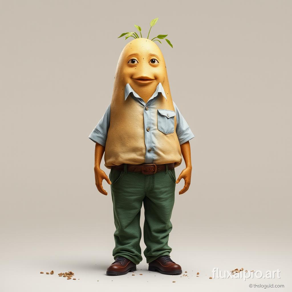 potato wearing shirt and pant