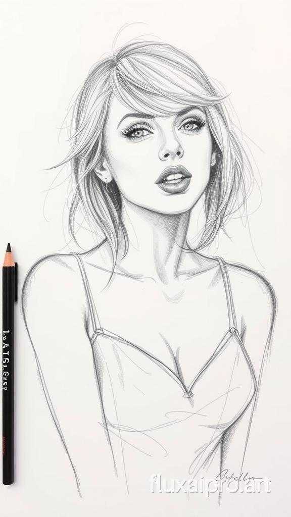 Messy pencil sketch of Taylor swift