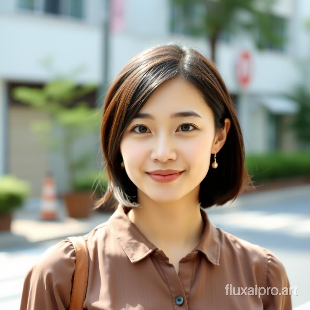 Japanese woman in her 30s, slim, beautiful, neat, clean, blouse, Upper Body,street