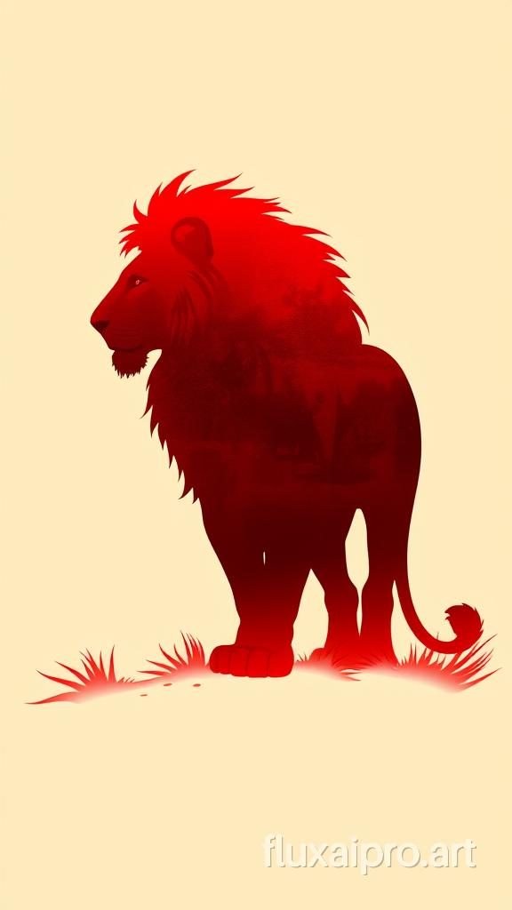 A red and black silhouette of a lion