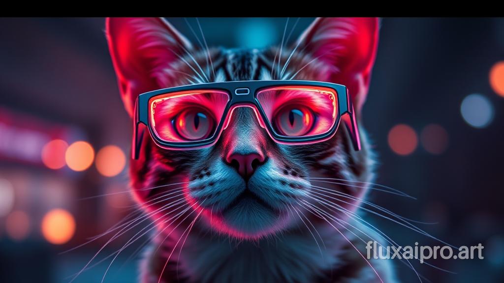 cat + glasses, cynematic light, futuristic, epic fantasy, 8k --ar 2:3