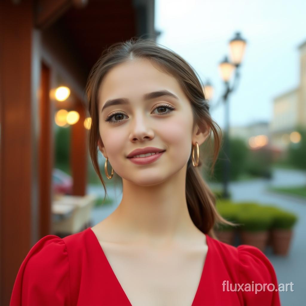 a cute girl teenager aged 21 in red dress