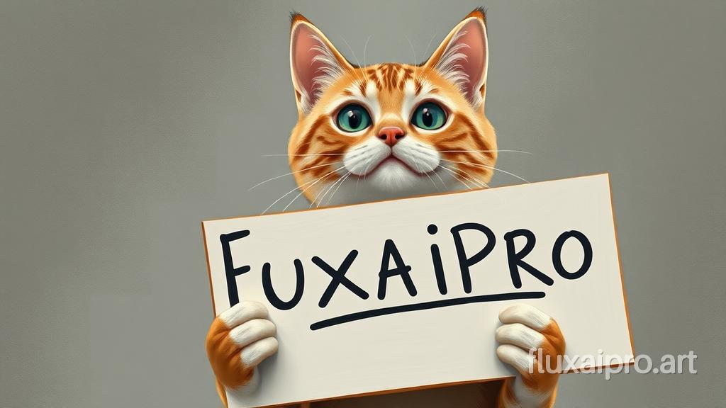 a cat holding a sign that says fluxaipro.art