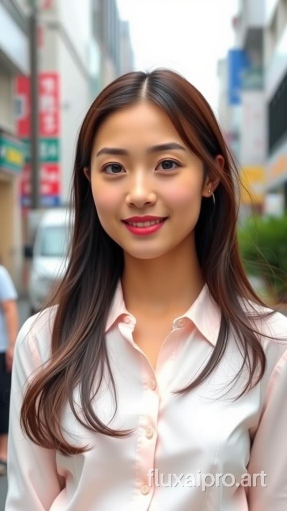 Japanese woman in her 30s, slim, beautiful, neat, clean, blouse, Upper Body,street