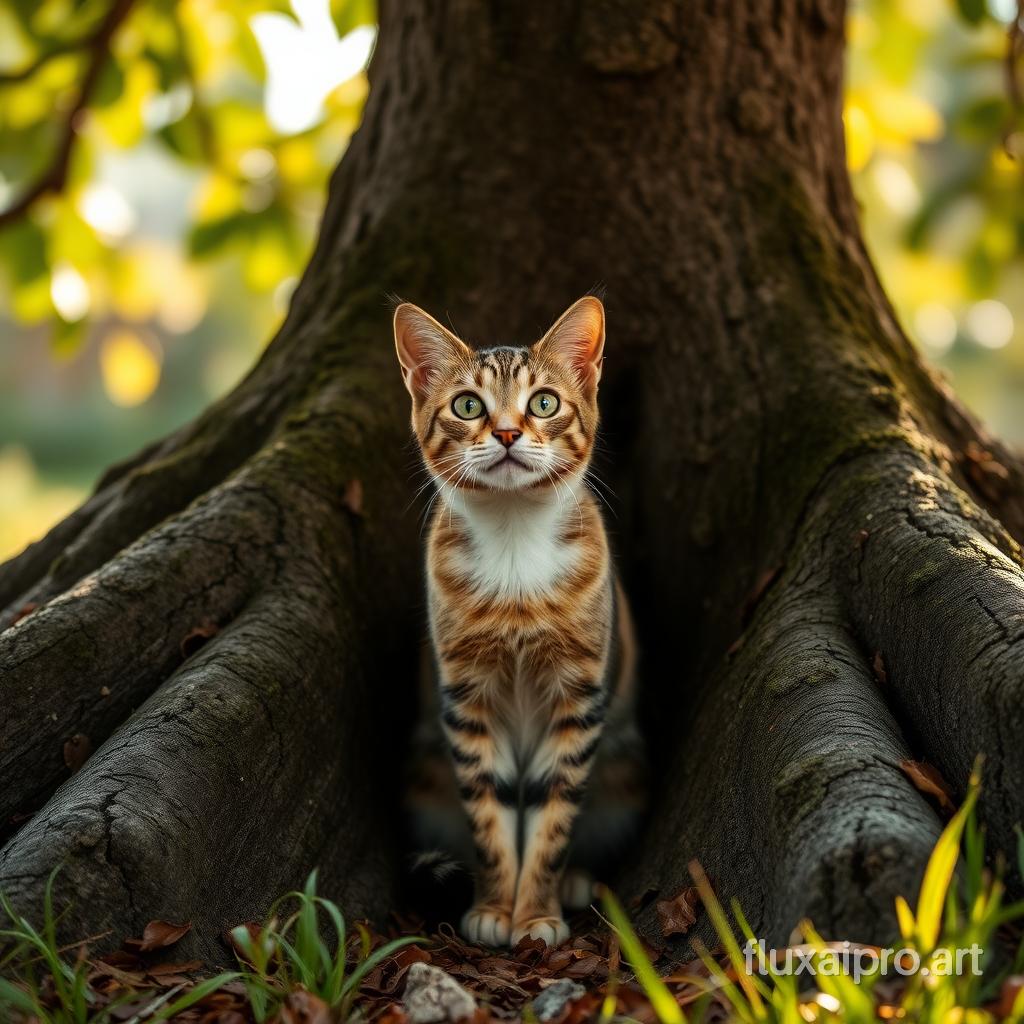 a cat under the tree